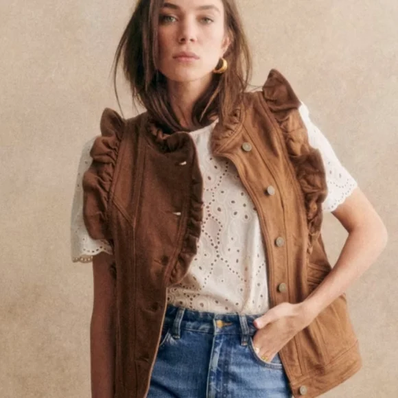 Sezane Brown Ruffled Vest - Picture 2 of 6